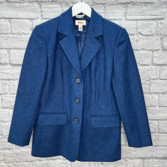 Talbots Womens 3-Button Blazer Jacket Blue Wool Size 6 Boyfriend - Picture 1 of 5